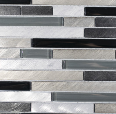 Edelstahl Aluminium Glasmosaik Bordüre Alu Schwarz/Silber Fliesen Metall B701 