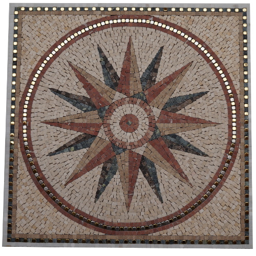 Marmor Rosone 60x60 Mosaik Fugenlos Naturstein Rot Beige Schwarz Metall SONNE 