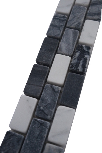 Mosaikfliesenstreifen aus Schwarz und Weiß Marmor: Topmosaik24